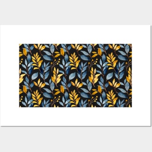 Yellow Watercolour Leaf Pattern Posters and Art